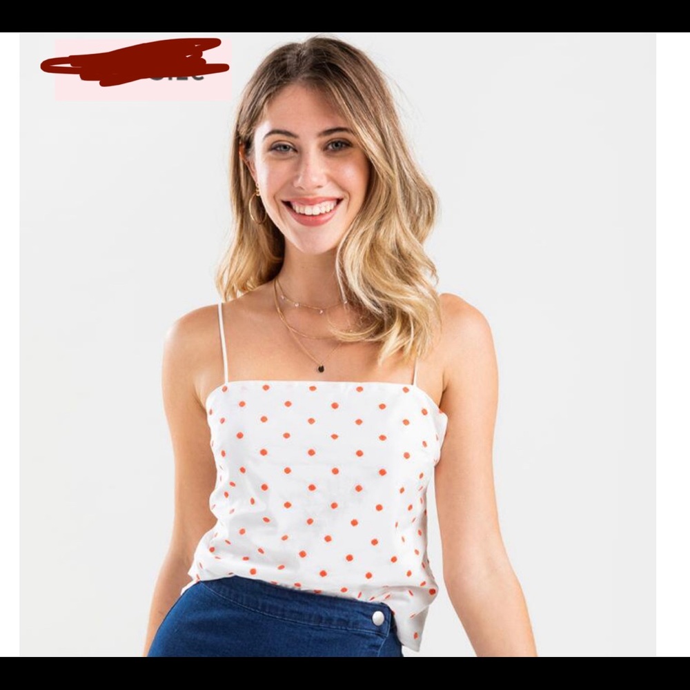Francesca’s red and white polka dot tank top